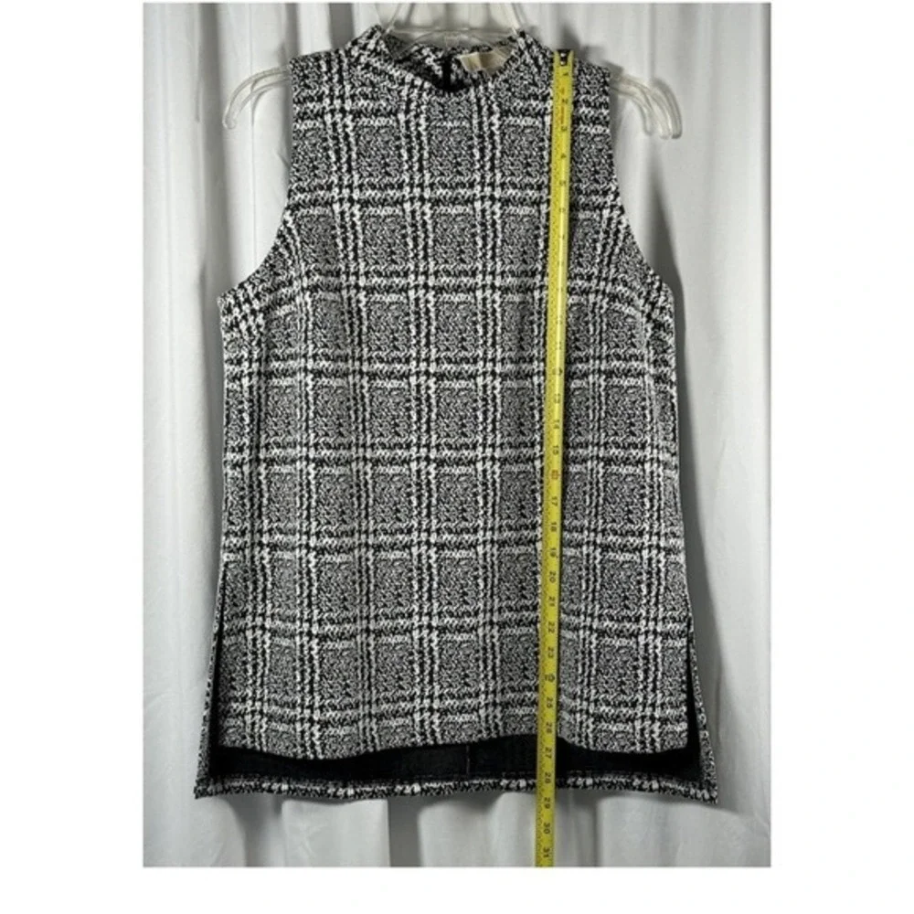 Michael Kors Black‎ White Plaid Mock Neck Sleeveless Tunic Top L Preppy 86-34
